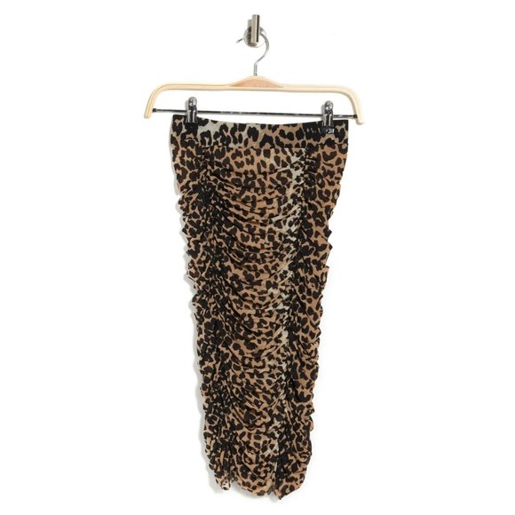 NEW NWT Ganni Leopard Shirred Skirt Animal Printed Mesh Short Stretch SZ US 2 34 - Picture 5 of 9